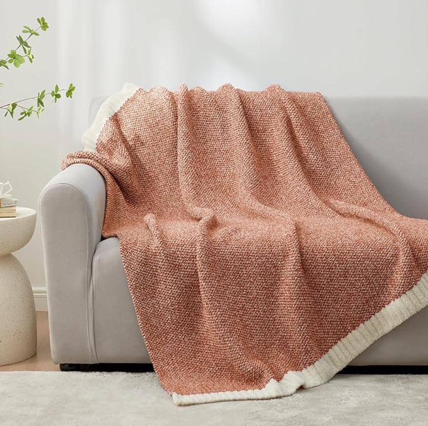 Snuggle Sac Orange Throw Blanket for Fall, Ultra Soft Warm Fall Blanket for Couch, Cozy Fuzzy Knit Microfiber Blankets and Throw Dupes for Sofa, Bed, Orange 50 x 60 inches
